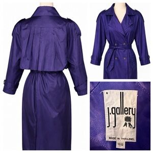 Vintage 80s purple long windbreaker duster. Double breasted, shoulder pads. 12